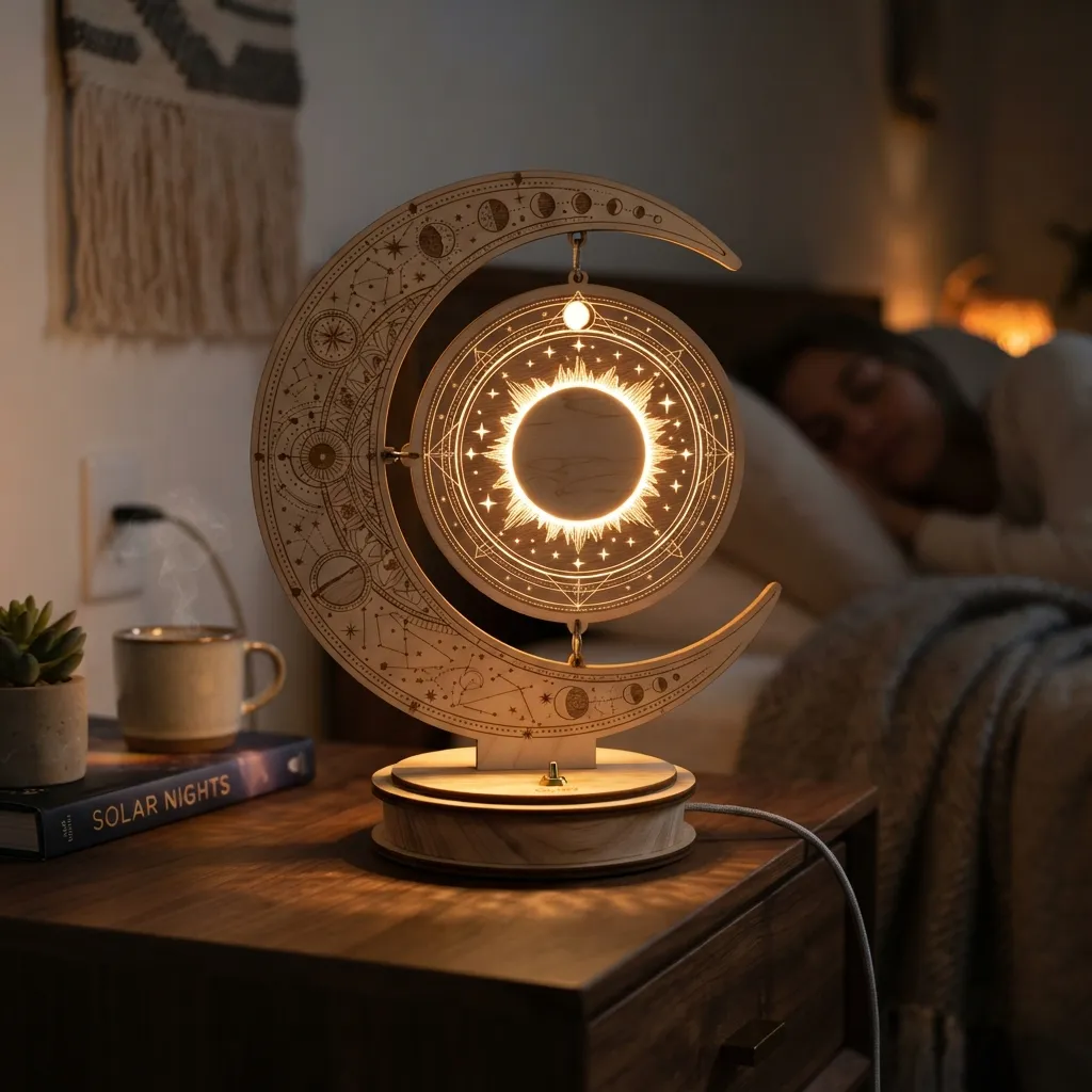 Wooden Night Light Solar Eclipse Home Decor